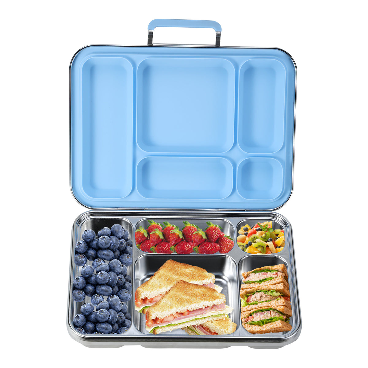 304 Stainless Steel Large-Capacity 5-Compartment Bento Lunch Box, 100% Leakproof and Dishwasher Safe