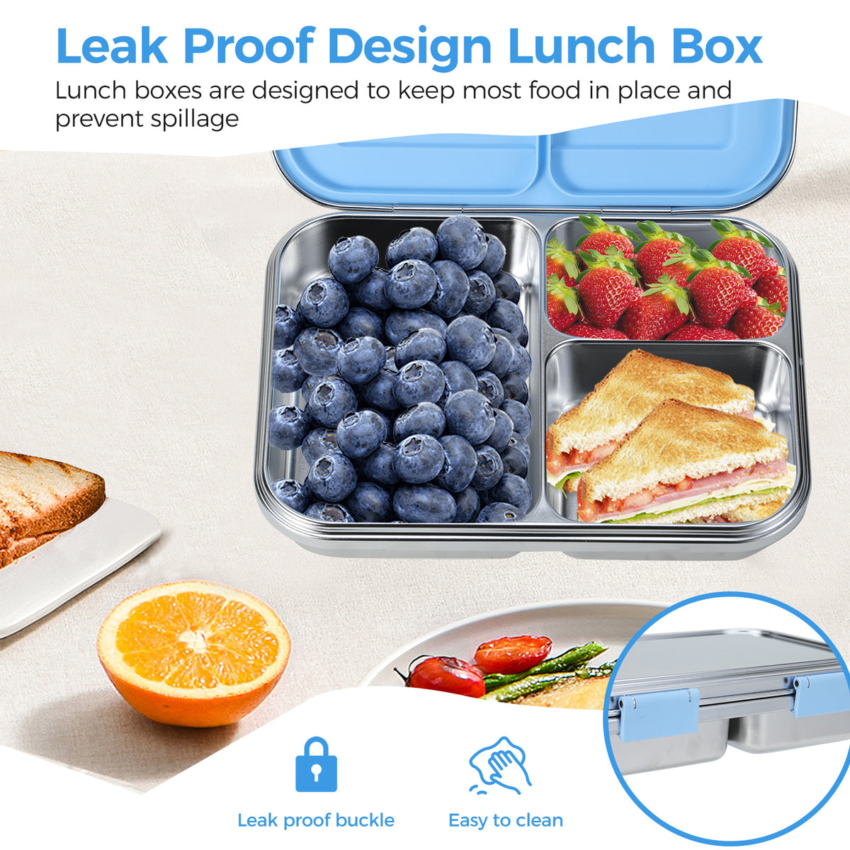 Stainless Steel 3-Compartment Lunch Box