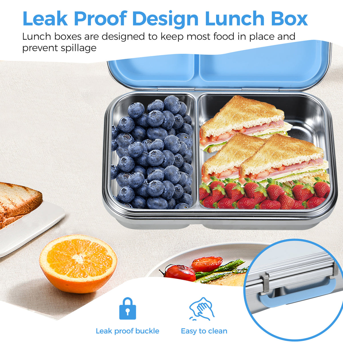 304 Stainless Steel Large-Capacity 2-Compartment Bento Lunch Box, 100% Leakproof and Dishwasher Safe