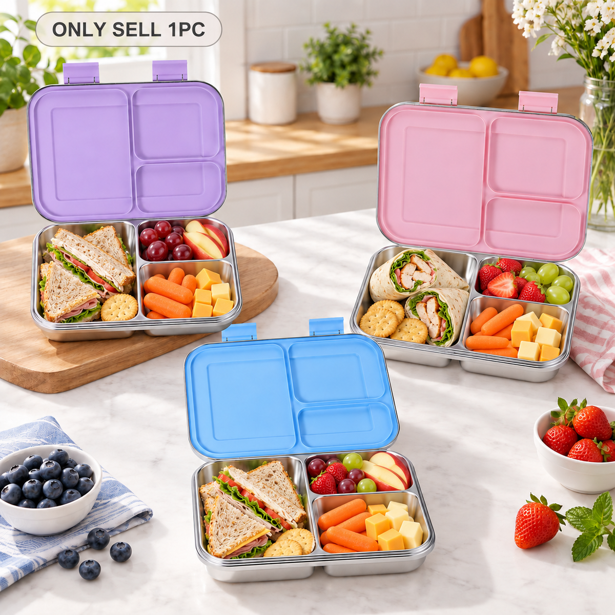 Stainless Steel 3-Compartment Lunch Box