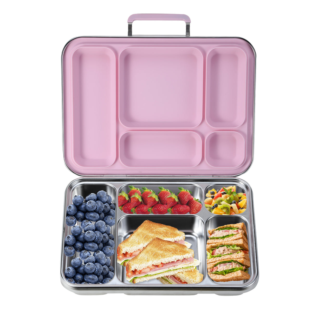 304 Stainless Steel Large-Capacity 5-Compartment Bento Lunch Box, 100% Leakproof and Dishwasher Safe