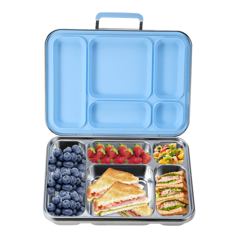 304 Stainless Steel Large-Capacity 5-Compartment Bento Lunch Box, 100% Leakproof and Dishwasher Safe
