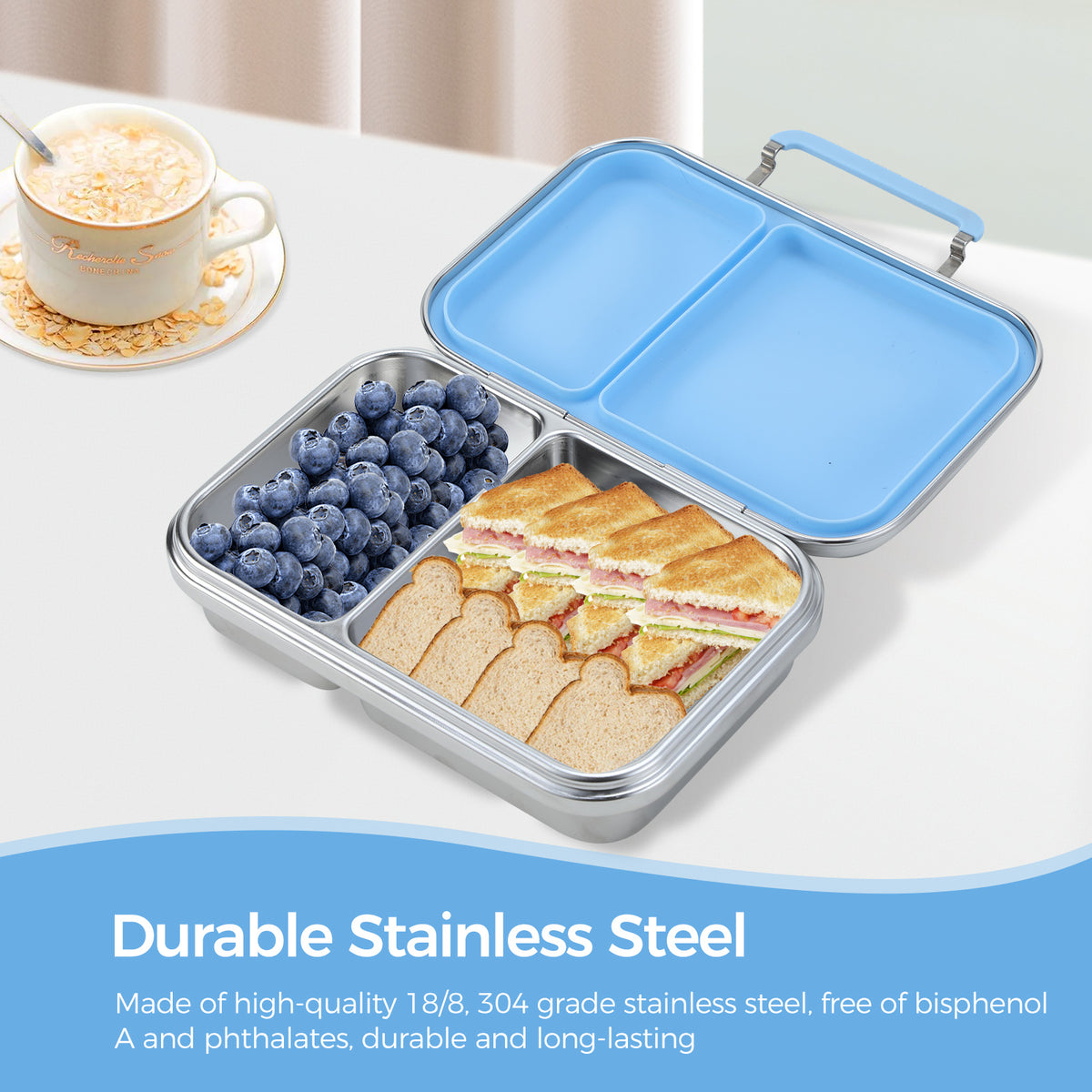 304 Stainless Steel Large-Capacity 2-Compartment Bento Lunch Box, 100% Leakproof and Dishwasher Safe