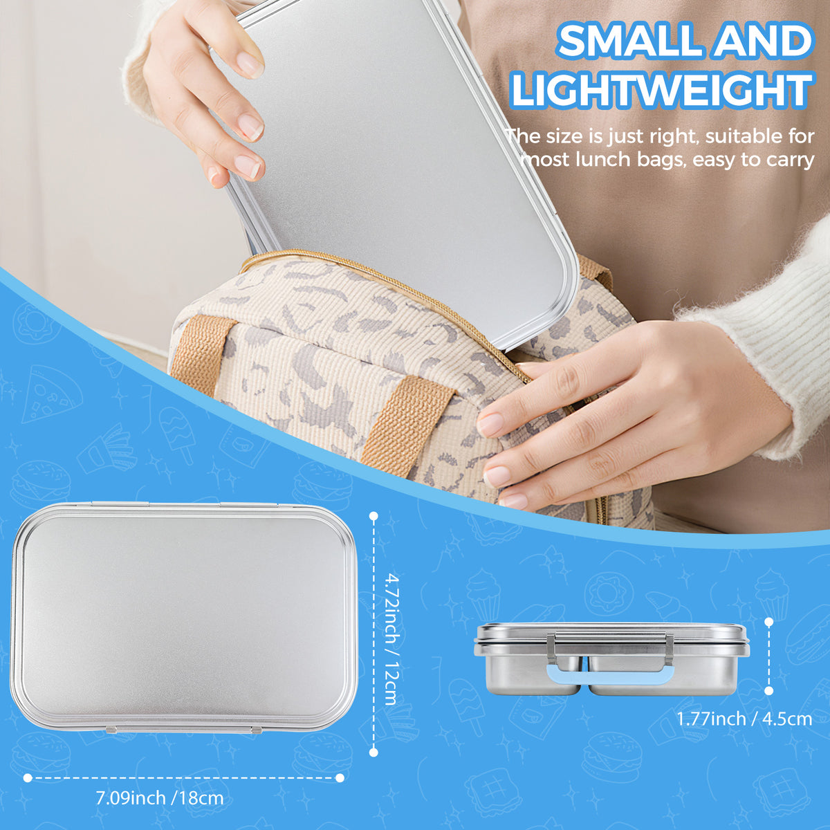 304 Stainless Steel Large-Capacity 2-Compartment Bento Lunch Box, 100% Leakproof and Dishwasher Safe