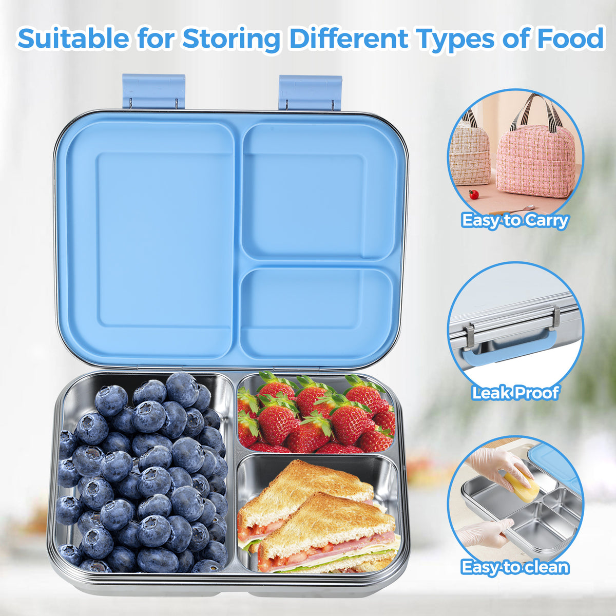 Stainless Steel 3-Compartment Lunch Box