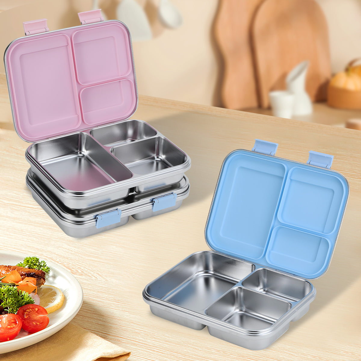 Stainless Steel 3-Compartment Lunch Box