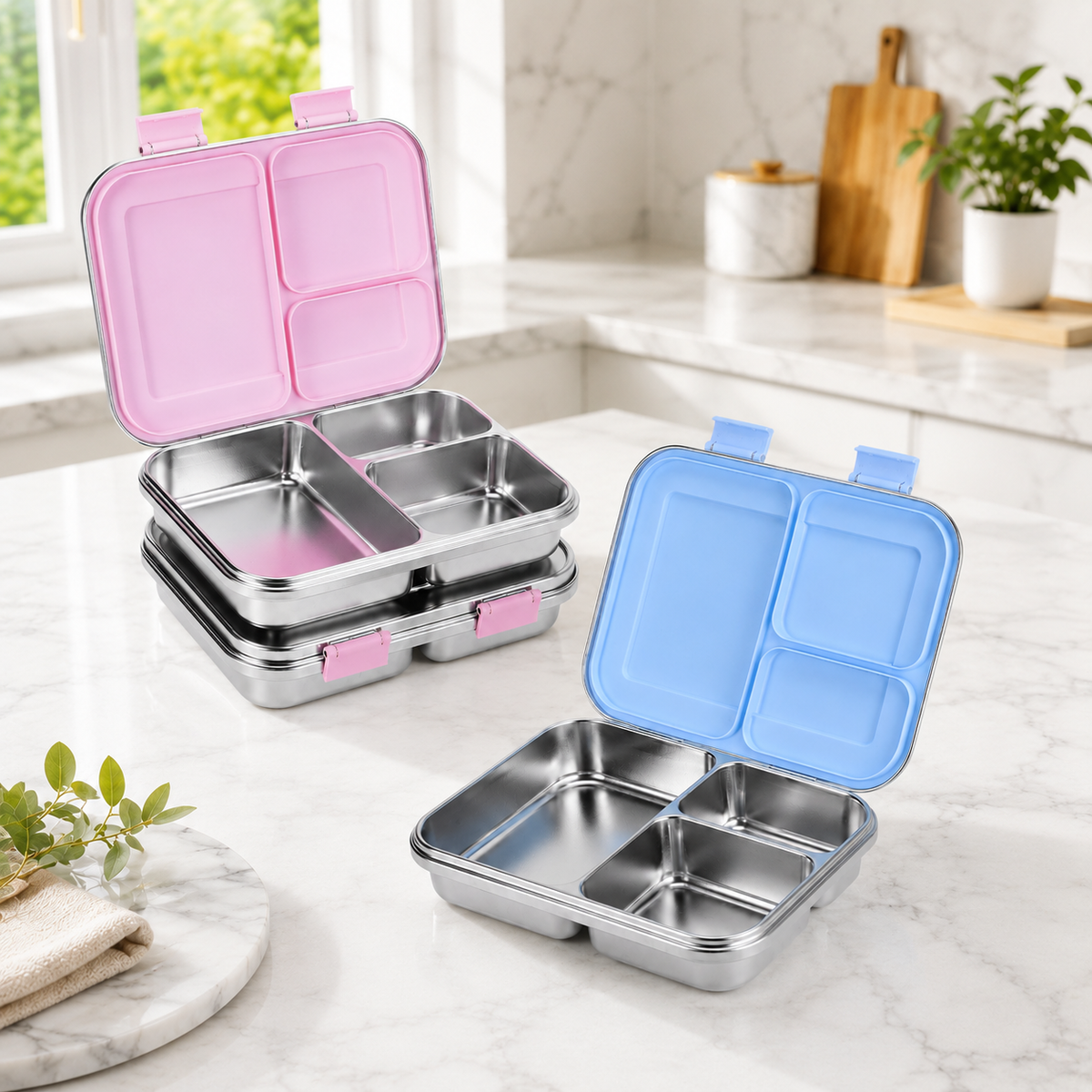 Stainless Steel 3-Compartment Lunch Box
